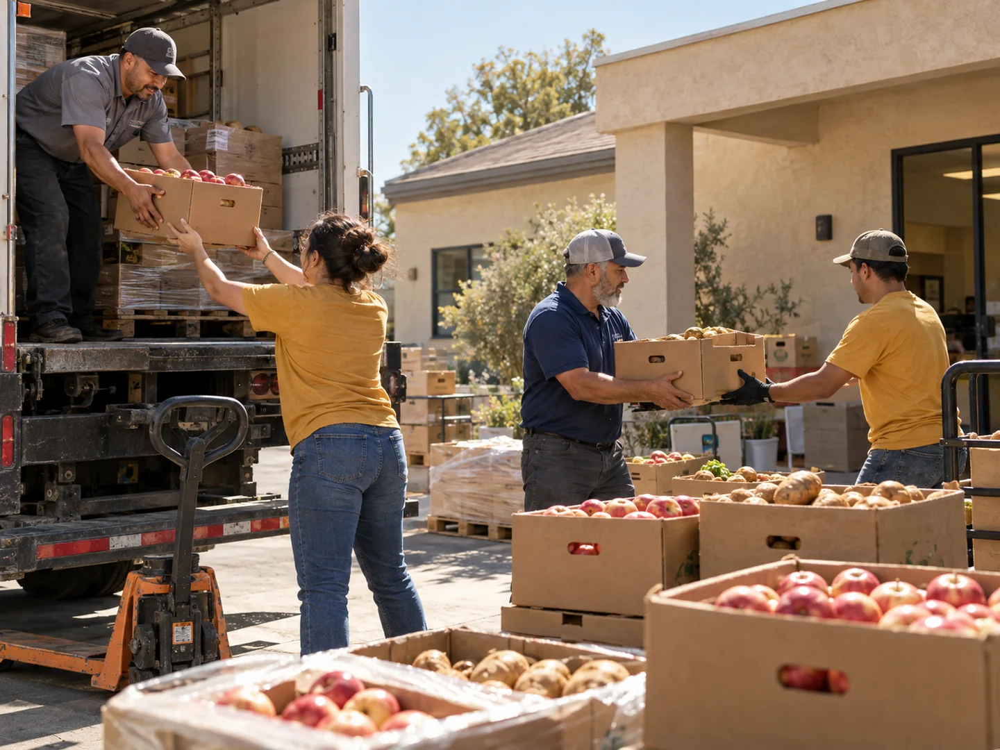 Partner volunteers unloading a food delivery